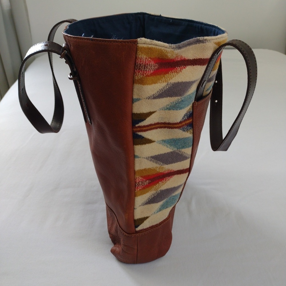 Pendleton Wyeth Trail Tote Open Top Wool & Leather Bag Southwest Aztec Print - Picture 12 of 15